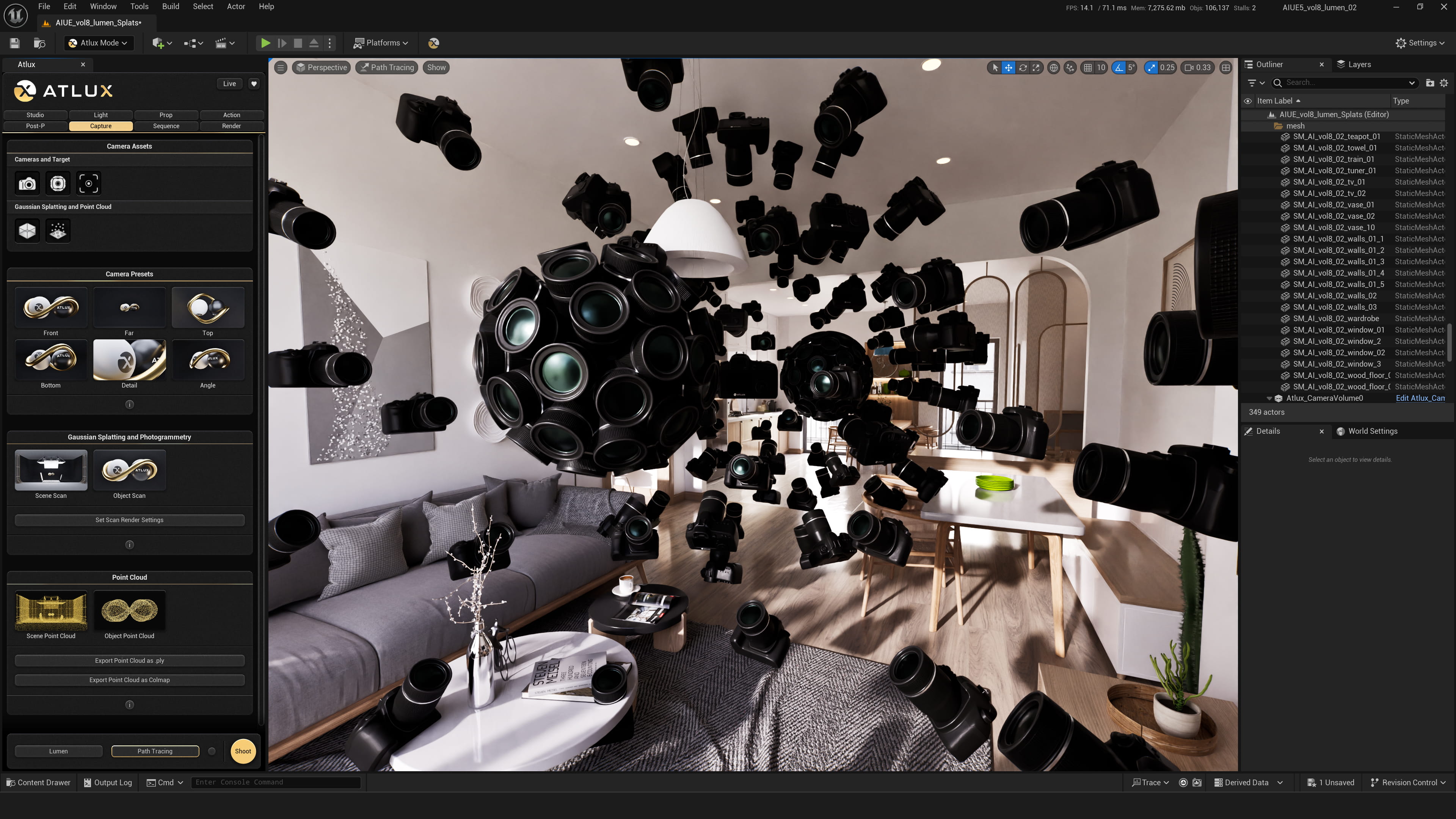 Architectural interior Gaussian Splat — Atlux workflow